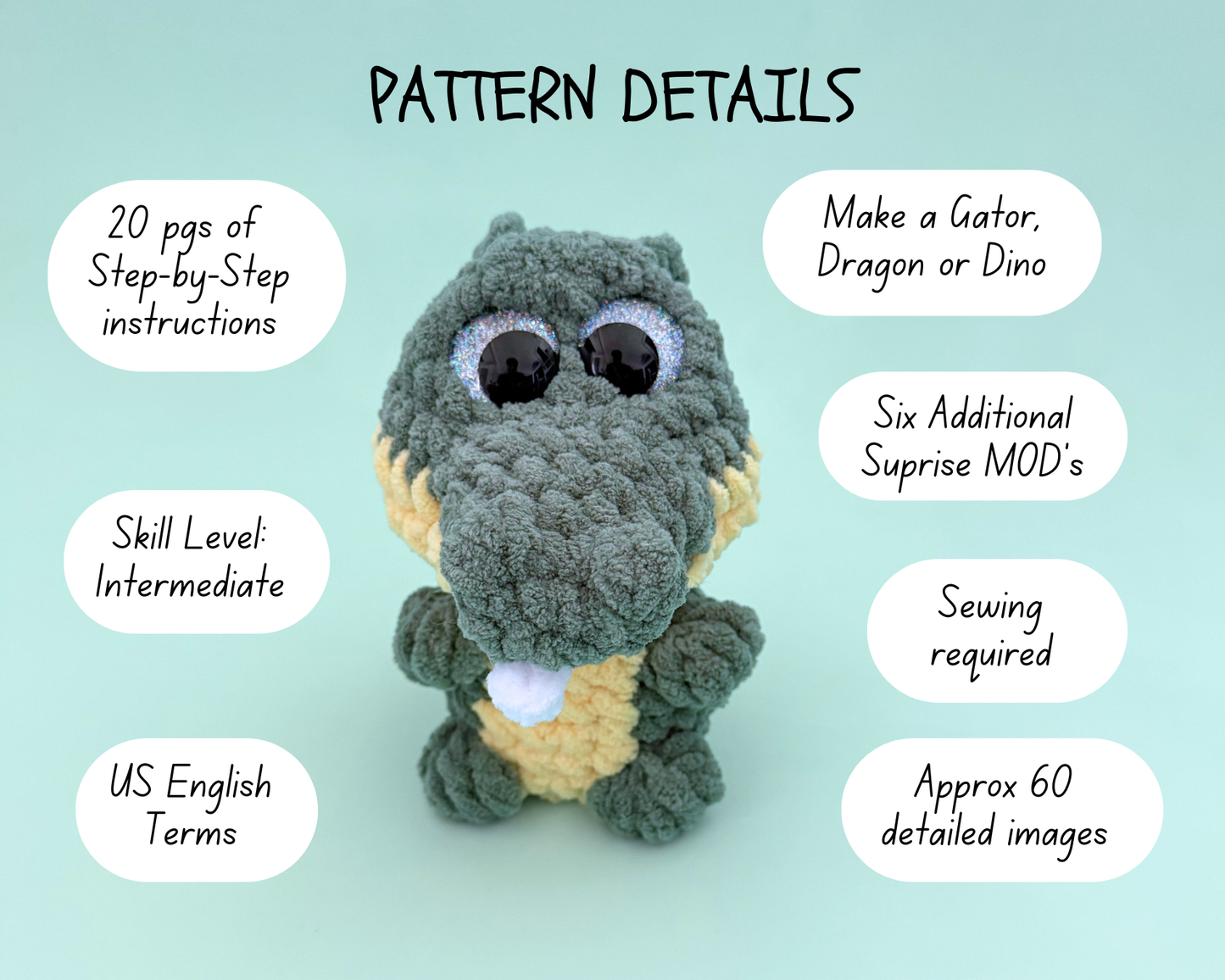 Willey The Reptile Crochet Pattern | Alligator, Dino or Dragon PDF