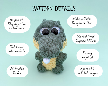 Willey The Reptile Crochet Pattern | Alligator, Dino or Dragon PDF
