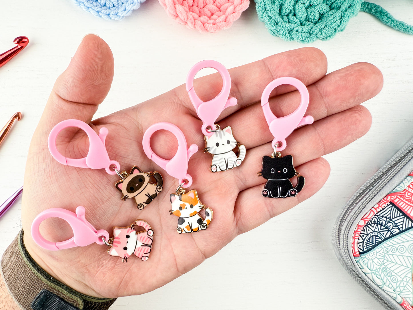 Custom Stitch Marker with Lobster Clasp | Kawaii Cat Charm