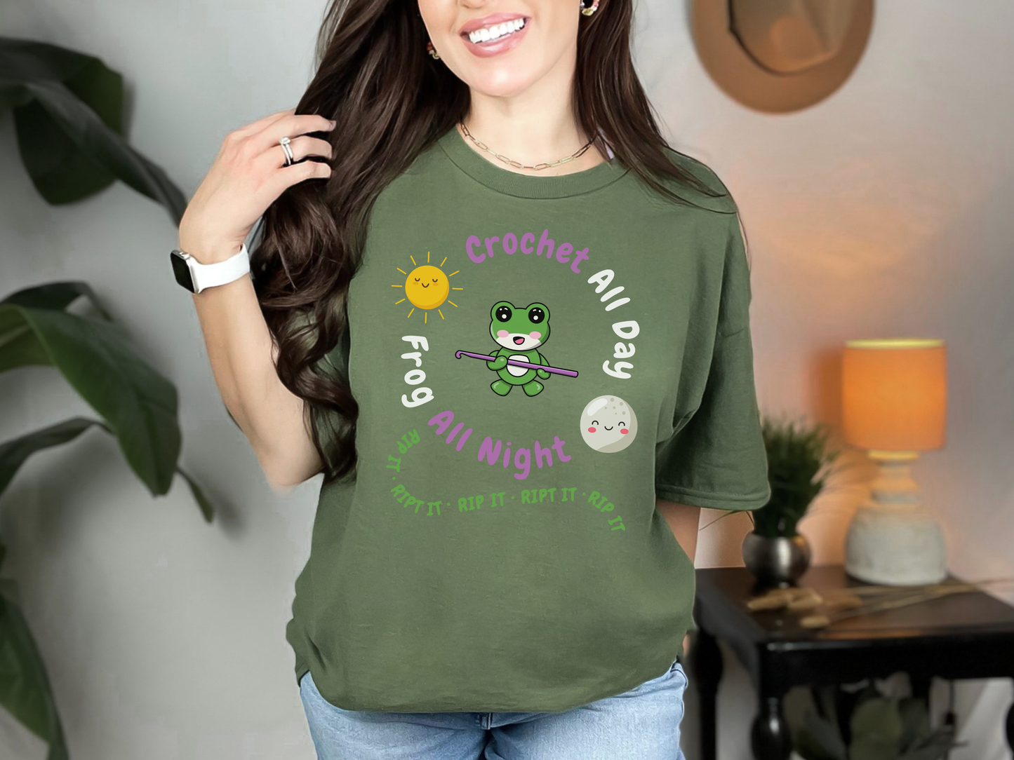 Kawaii Graphic Tee - Crochet all day, Frog all night