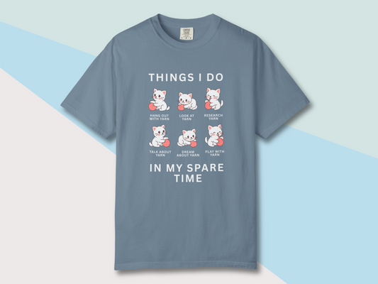 Funny Cute Cat Shirt | Spare Time Activities with Yarn Short Sleeve Tee