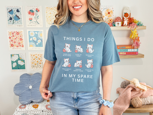 Funny Cute Cat Shirt | Spare Time Activities with Yarn Short Sleeve Tee
