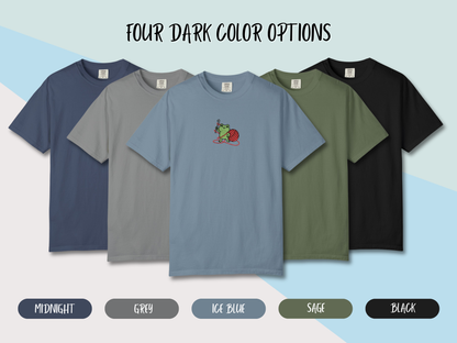 Embroidered Frog Graphic Shirt with Crochet Hook and Yarn