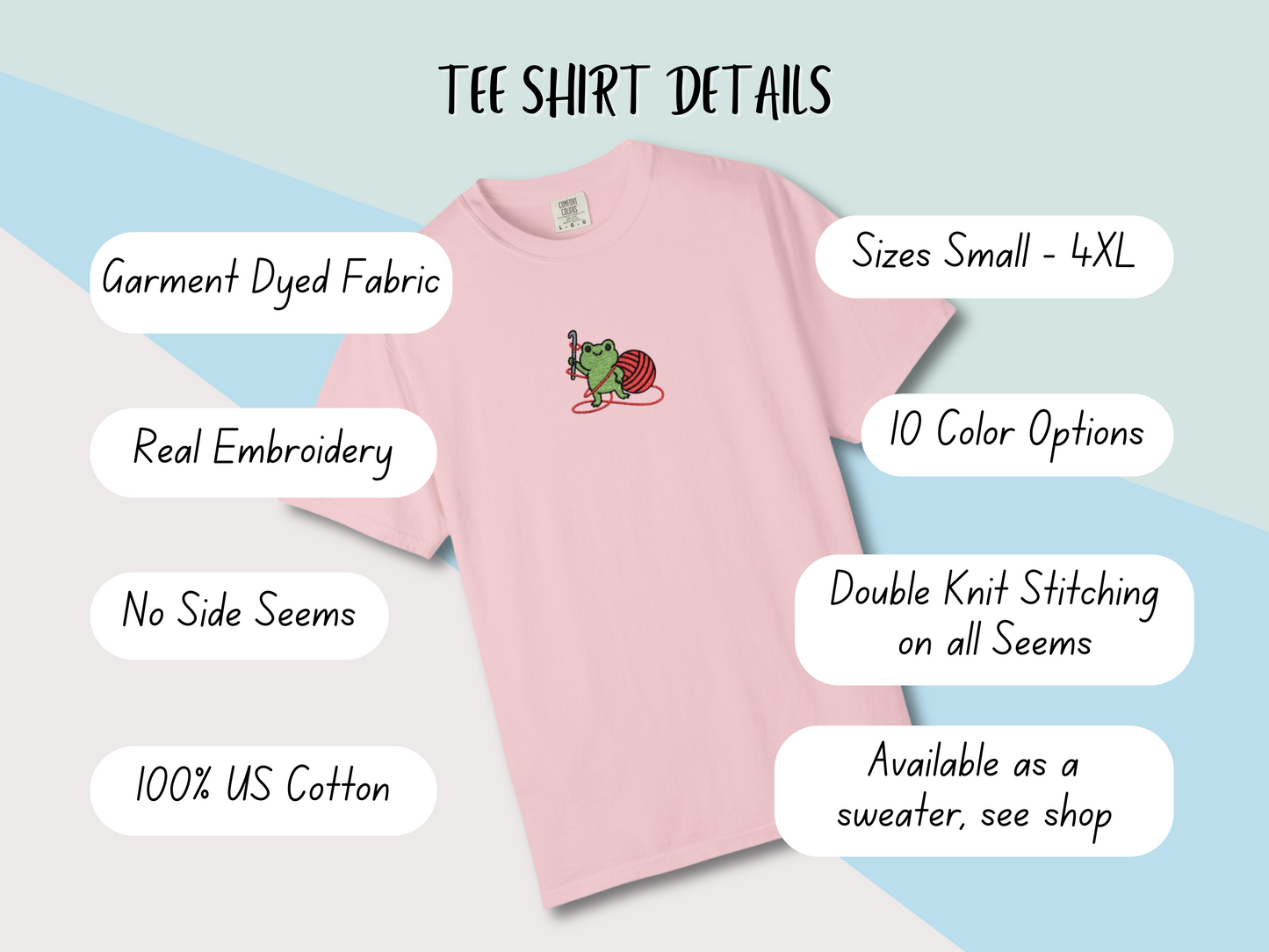 Embroidered Frog Graphic Shirt with Crochet Hook and Yarn