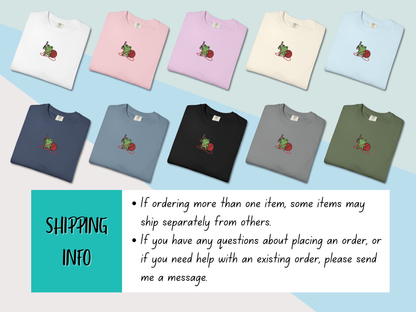 Embroidered Frog Graphic Shirt with Crochet Hook and Yarn