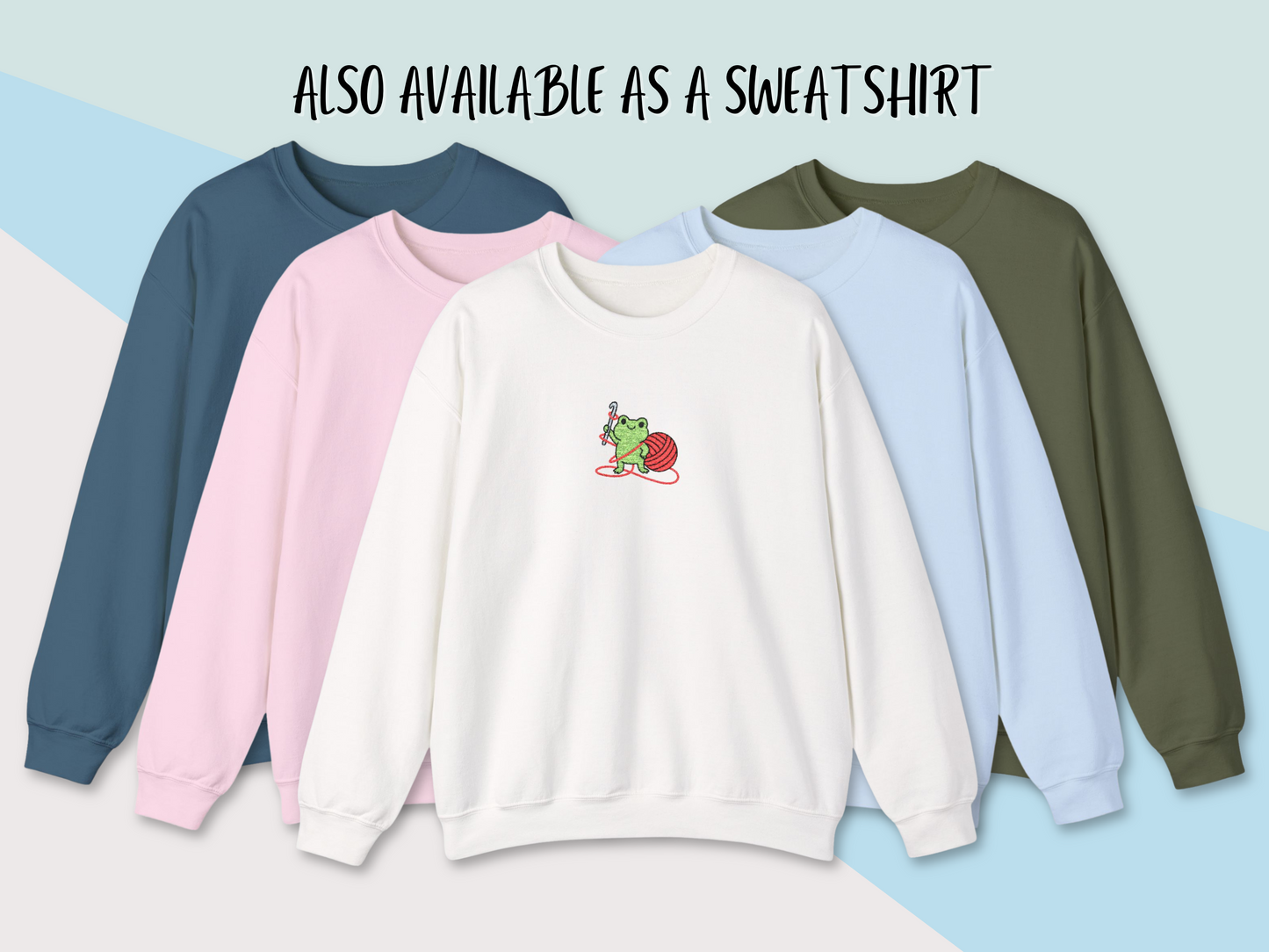 Embroidered Frog Graphic Shirt with Crochet Hook and Yarn