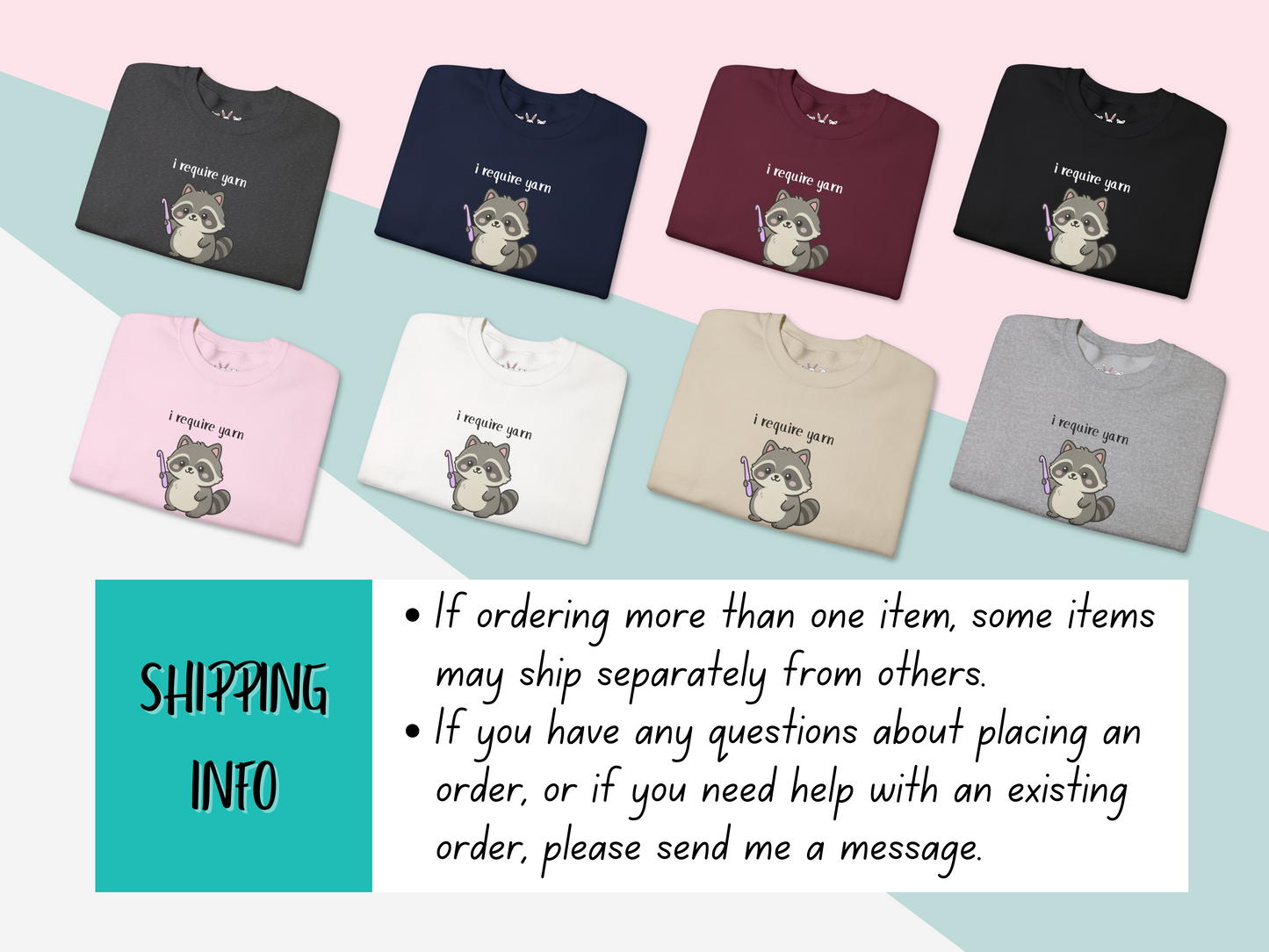 Require Yarn Sweatshirt | Cute Raccoon with Crochet Hook Funny Long Sleeve Crewneck Shirt