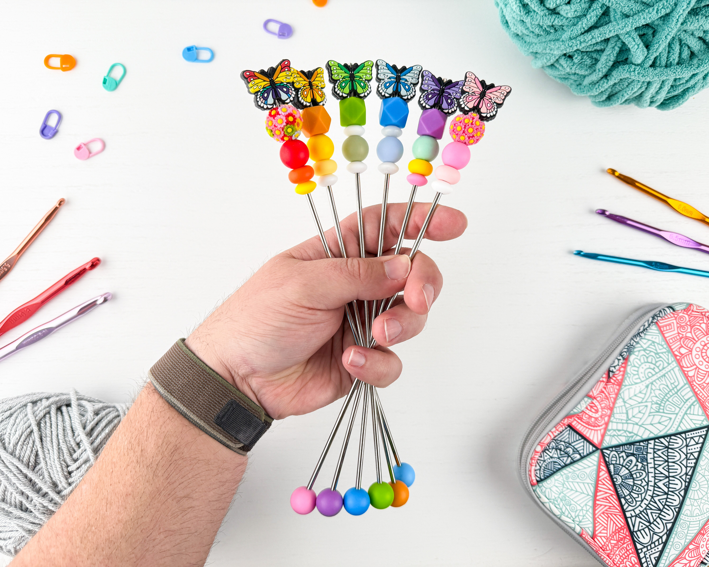 Custom Amigurumi Sewing Stick | Butterfly Charm Topper