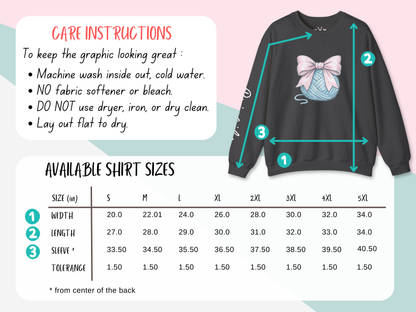 Personalized Pink Bow on Yarn Sweatshirt | Coquette  Graphic Sweater | Custom Sleeve Text