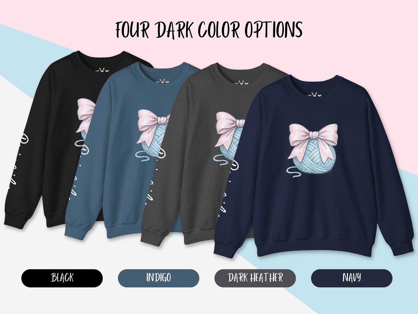 Personalized Pink Bow on Yarn Sweatshirt | Coquette  Graphic Sweater | Custom Sleeve Text