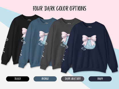 Personalized Pink Bow on Yarn Sweatshirt | Coquette  Graphic Sweater | Custom Sleeve Text