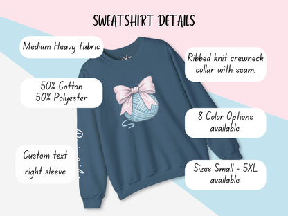 Personalized Pink Bow on Yarn Sweatshirt | Coquette  Graphic Sweater | Custom Sleeve Text
