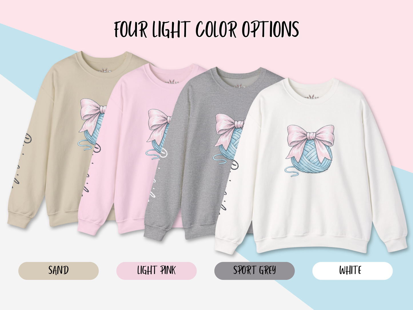 Personalized Pink Bow on Yarn Sweatshirt | Coquette  Graphic Sweater | Custom Sleeve Text