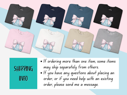 Personalized Pink Bow on Yarn Sweatshirt | Coquette  Graphic Sweater | Custom Sleeve Text