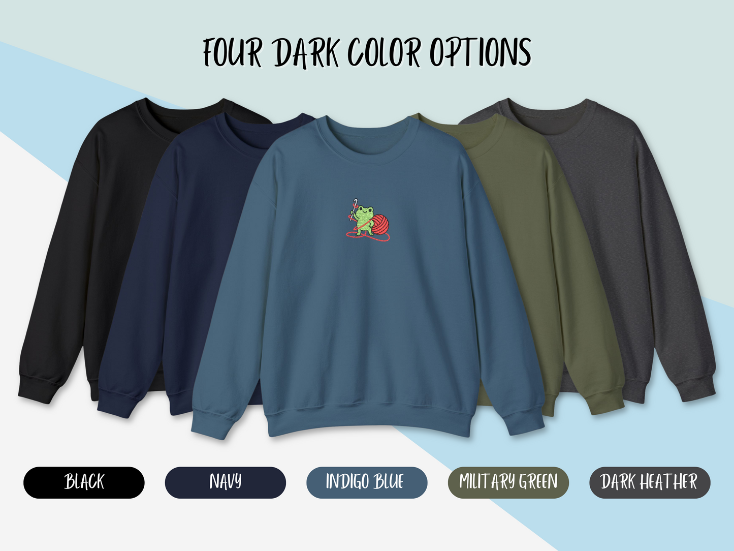 Embroidered Frog Graphic Sweatshirt with Crochet Hook and Yarn