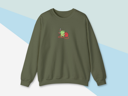 Embroidered Frog Graphic Sweatshirt with Crochet Hook and Yarn