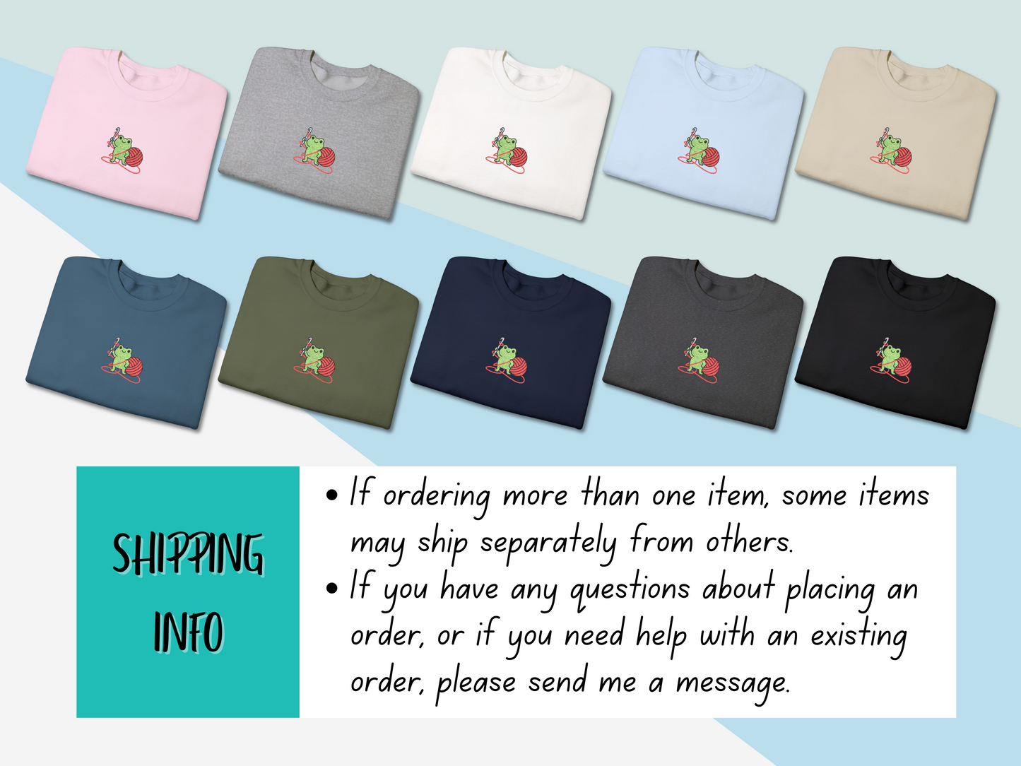 Embroidered Frog Graphic Sweatshirt with Crochet Hook and Yarn