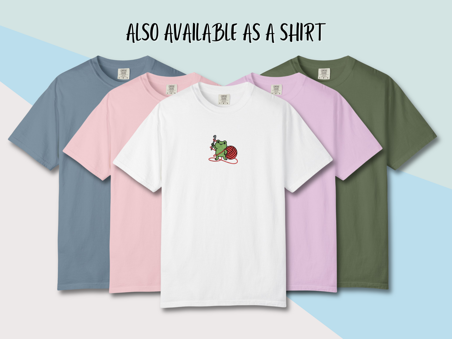 Embroidered Frog Graphic Sweatshirt with Crochet Hook and Yarn