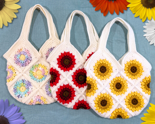 Sunflower Crochet Tote Bag | Granny Square Shoulder Purse