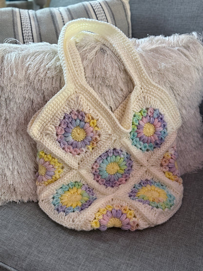 Sunflower Crochet Tote Bag | Granny Square Shoulder Purse