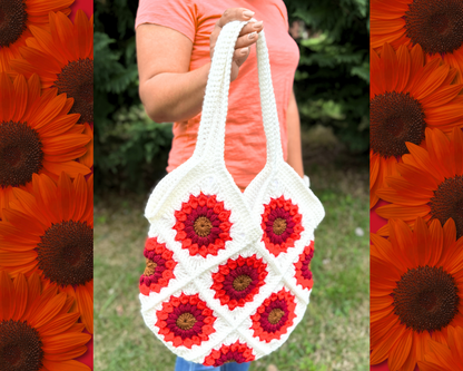 Sunflower Crochet Tote Bag | Granny Square Shoulder Purse