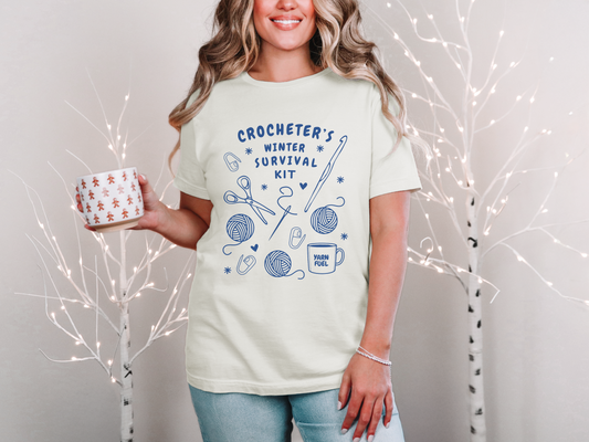 Funny Crochet Tee Shirt: "Crocheter's Winter Survival Kit"