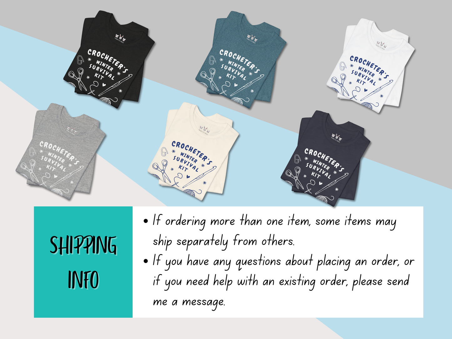 Funny Crochet Tee Shirt: "Crocheter's Winter Survival Kit"