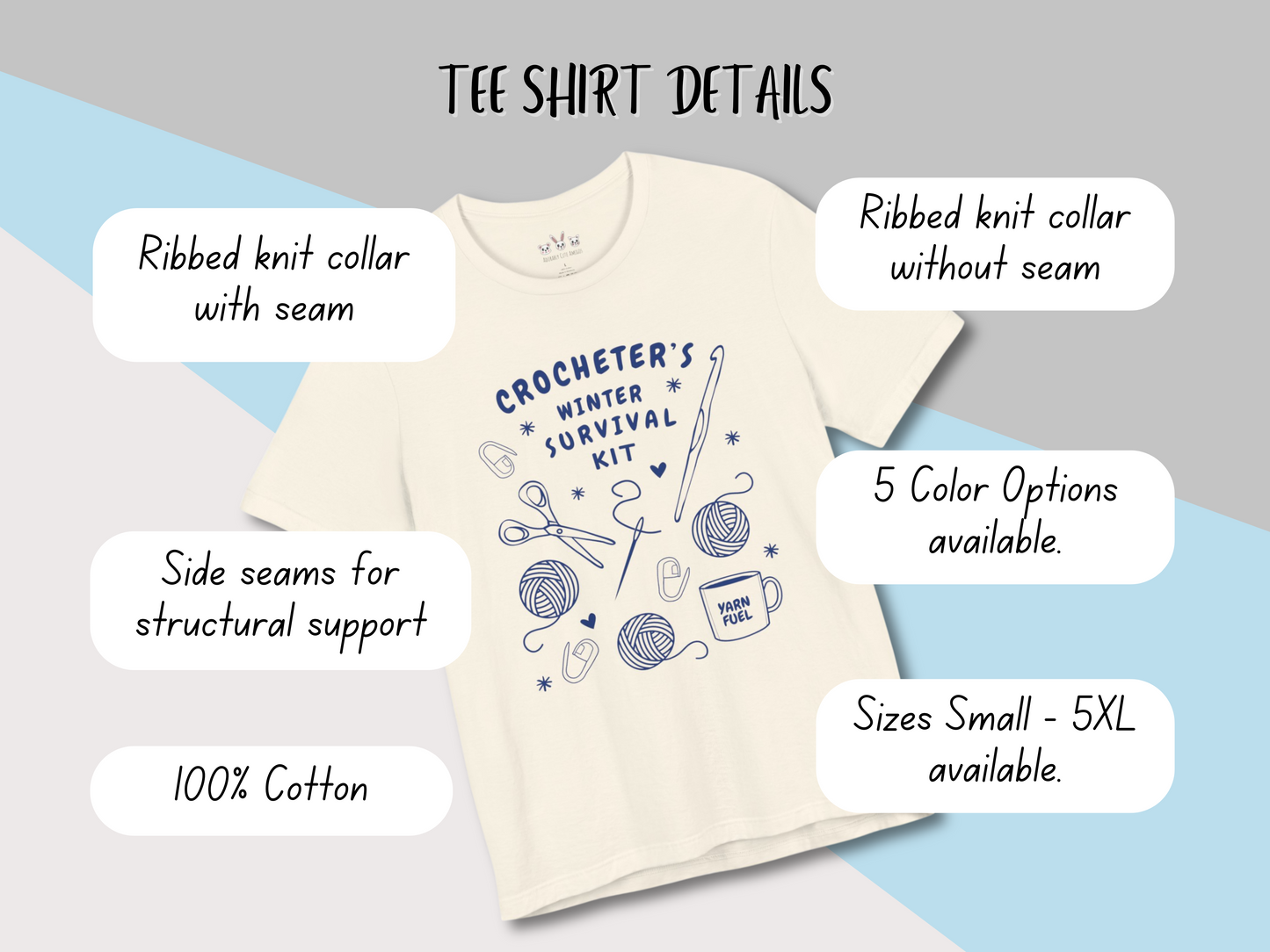 Funny Crochet Tee Shirt: "Crocheter's Winter Survival Kit"