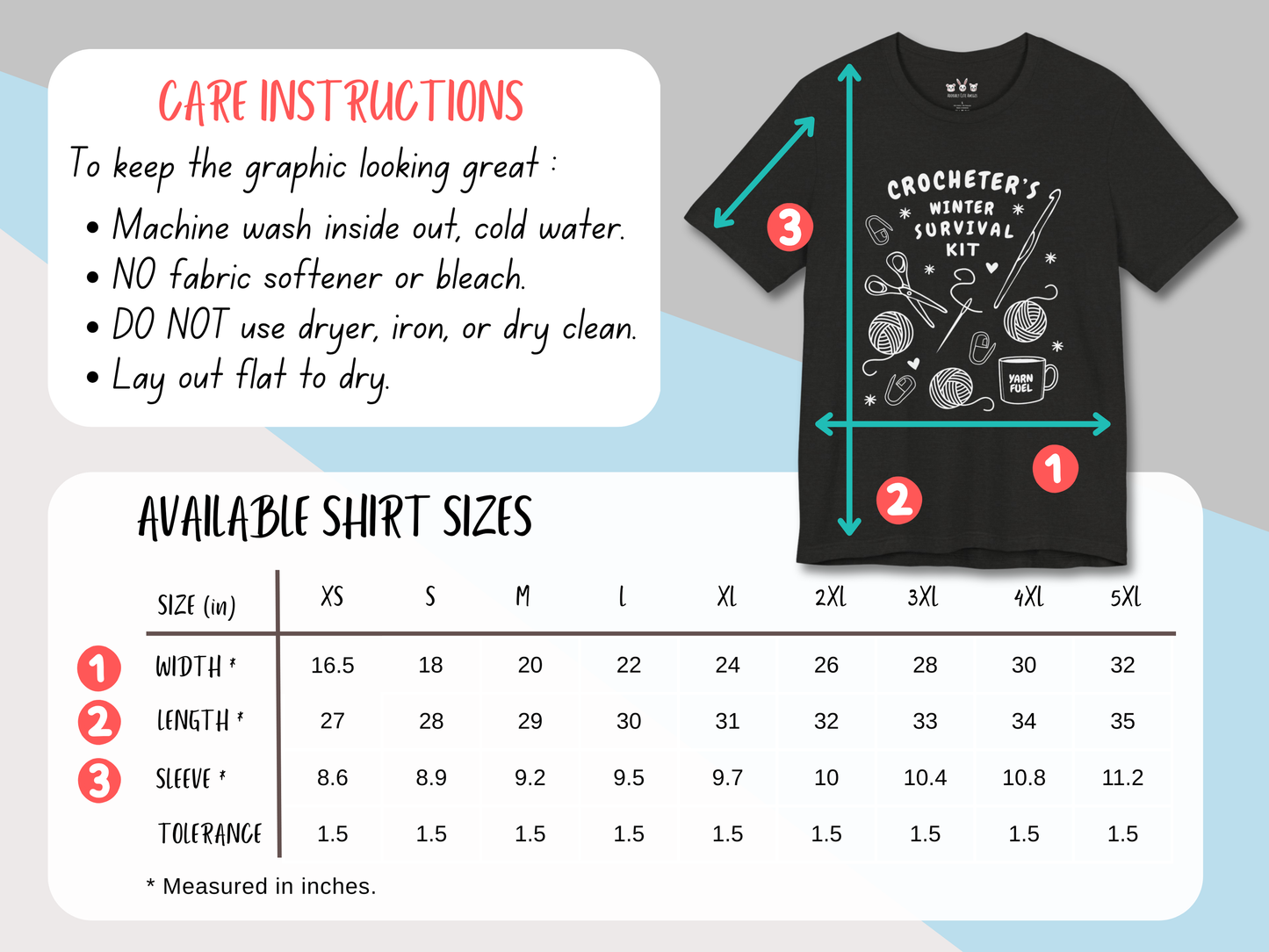 Funny Crochet Tee Shirt: "Crocheter's Winter Survival Kit"