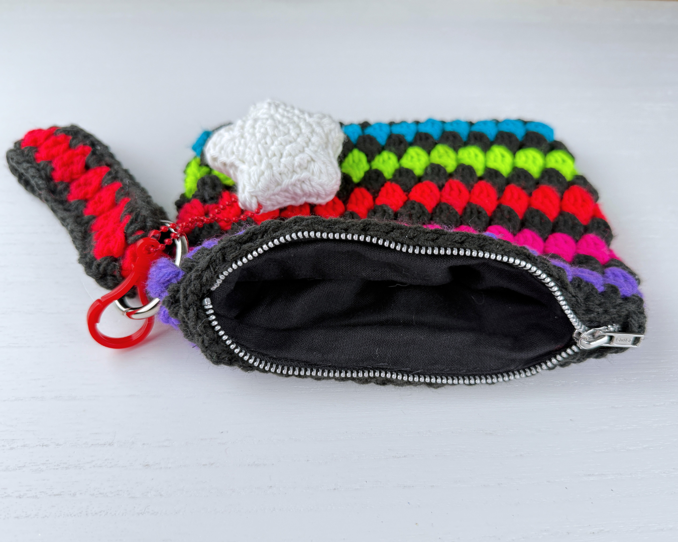 Handmade Crochet Wristlet Bag with Glow-in-the-Dark Star Charm