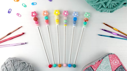 Custom Amigurumi Sewing Stick | Pastel Flower Charm Topper